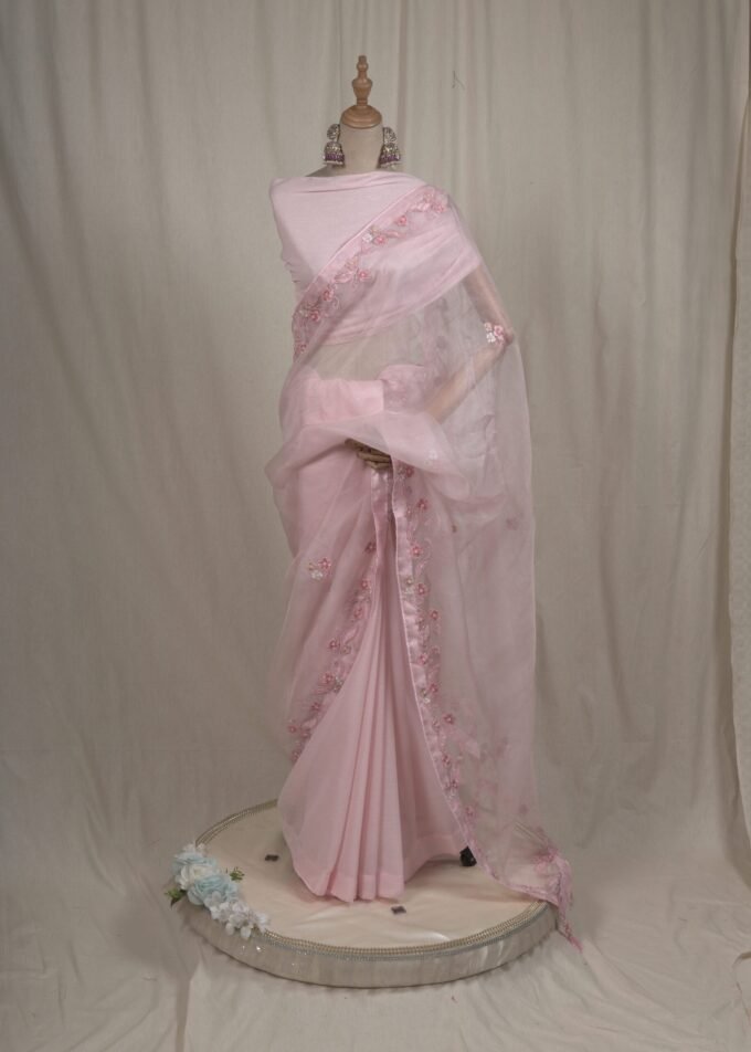 Laser Cut Applique Muslin Saree