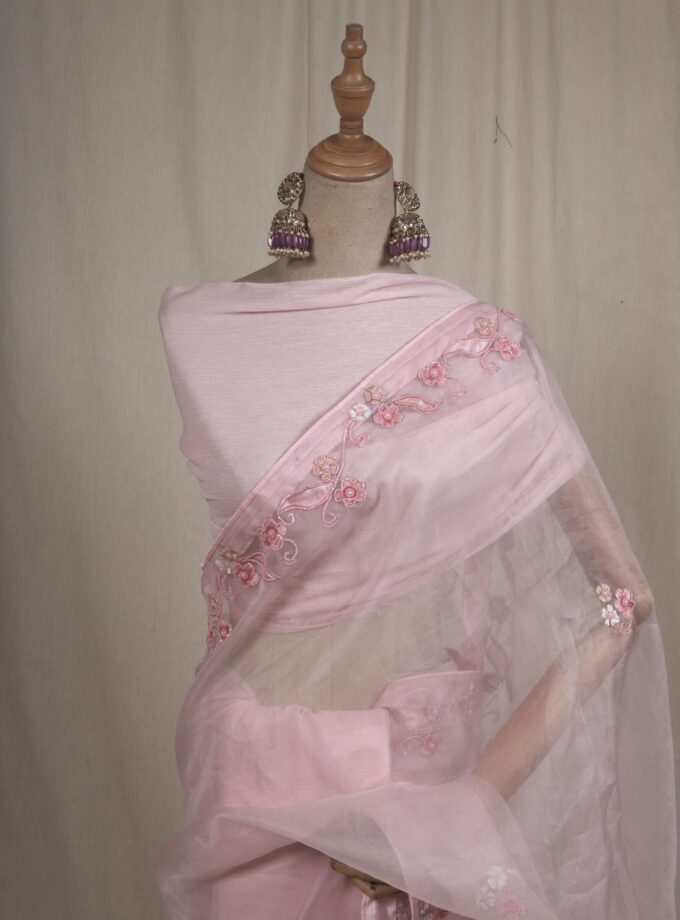 Laser Cut Applique Muslin Saree