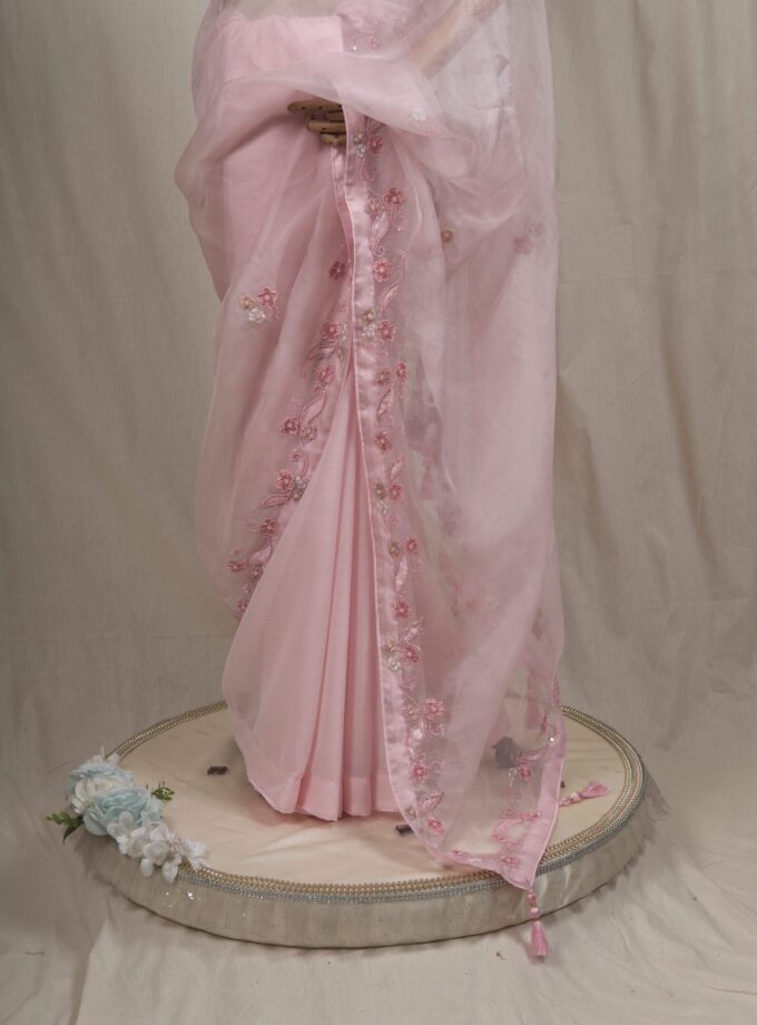Laser Cut Applique Muslin Saree