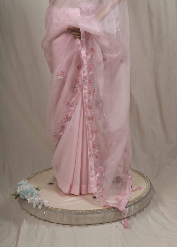 Laser Cut Applique Muslin Saree