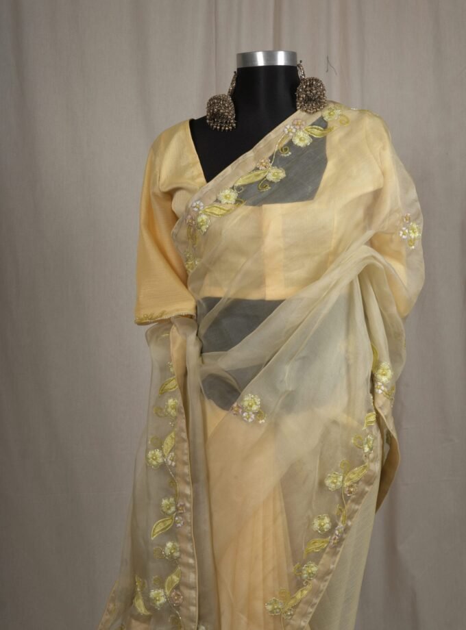 Laser Cut Applique Muslin Saree