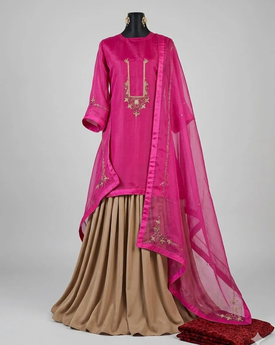 Mughal Heritage Zardosi Muslin Salwar Kameez – Fuchsia Pink
