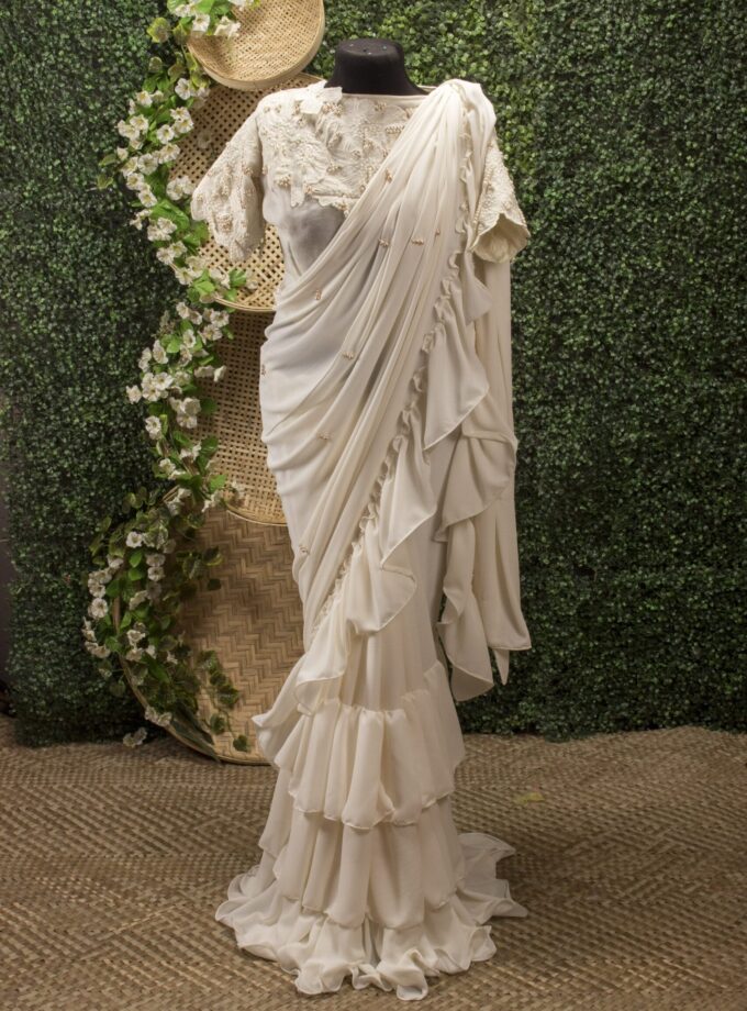 Georgette Saree with Double Ruffle Frills