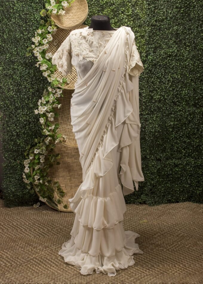 Georgette Saree with Double Ruffle Frills