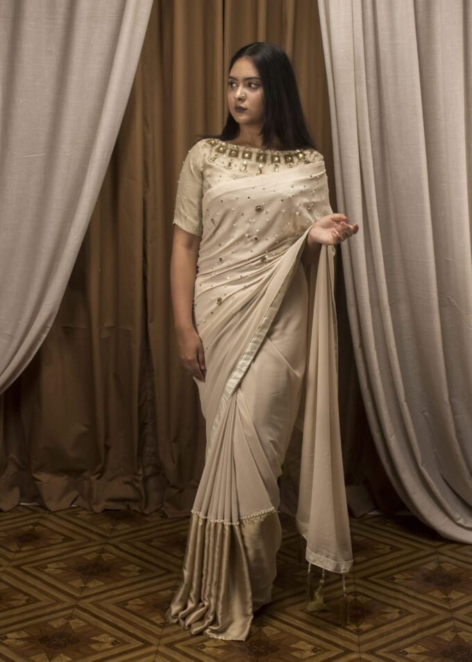 Georgette & Samusilk Half-and-Half Saree