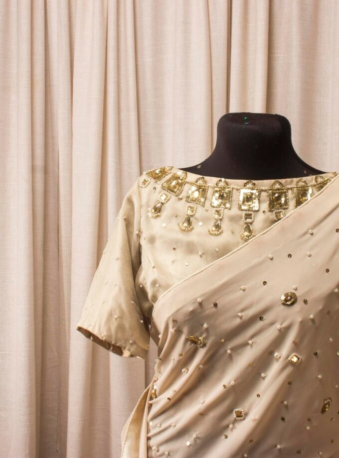 Georgette & Samusilk Half-and-Half Saree