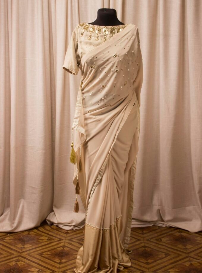 Georgette & Samusilk Half-and-Half Saree