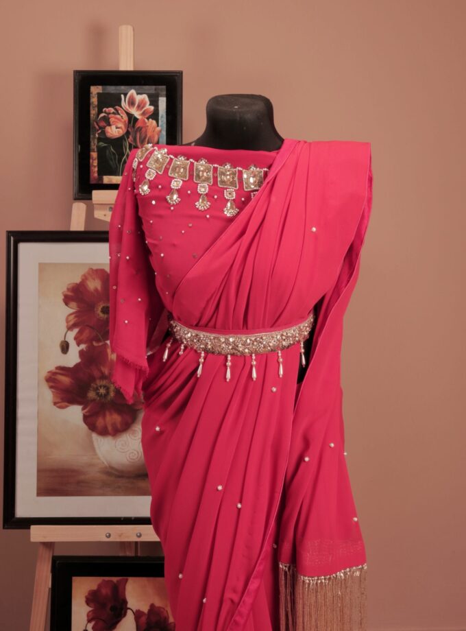 Elegance Crepe Georgette Saree with Waist Belt