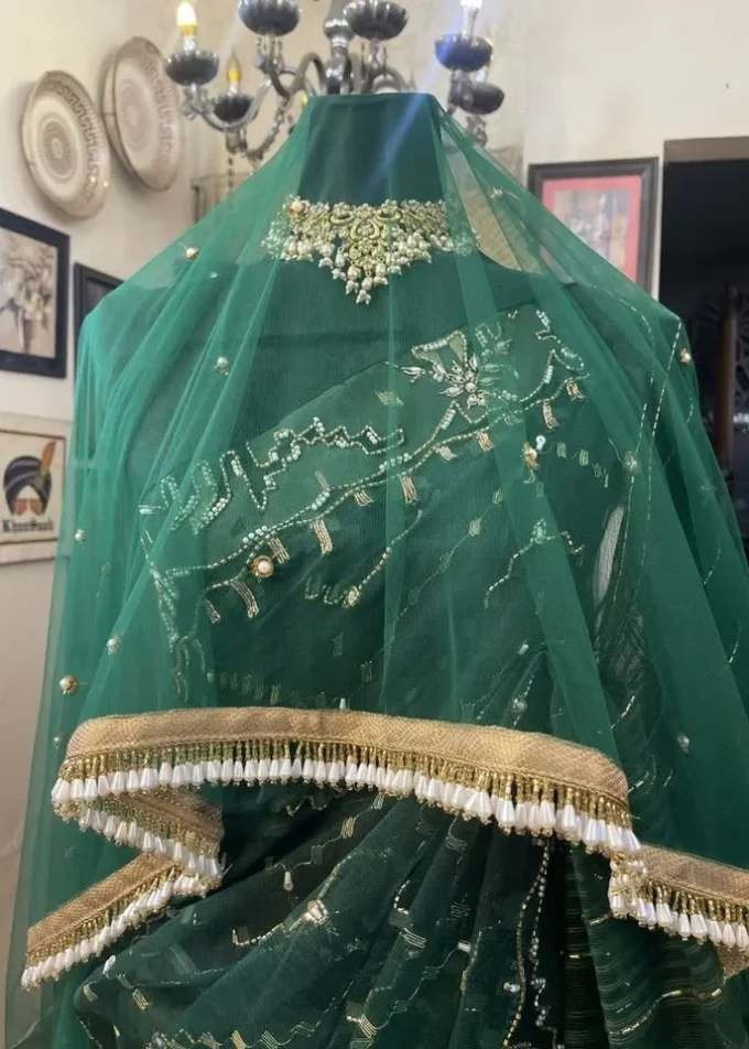 Emerald Heirloom Bottle Green Jamdani Saree