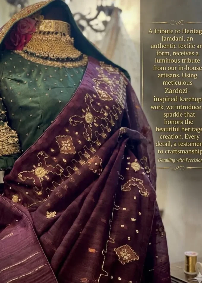 Royal Aubergine Embellished Dhakai Jamdani Saree