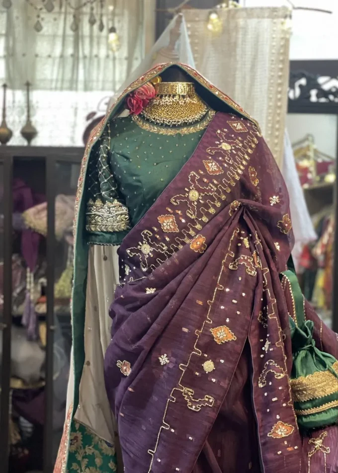 Royal Aubergine Embellished Dhakai Jamdani Saree