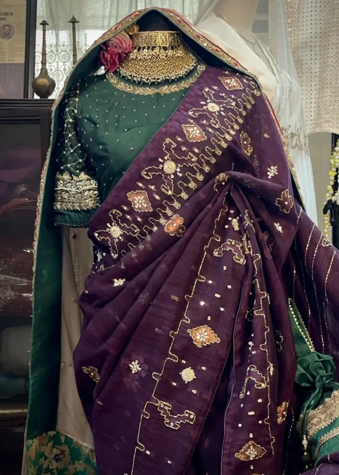 Royal Aubergine Embellished Dhakai Jamdani Saree