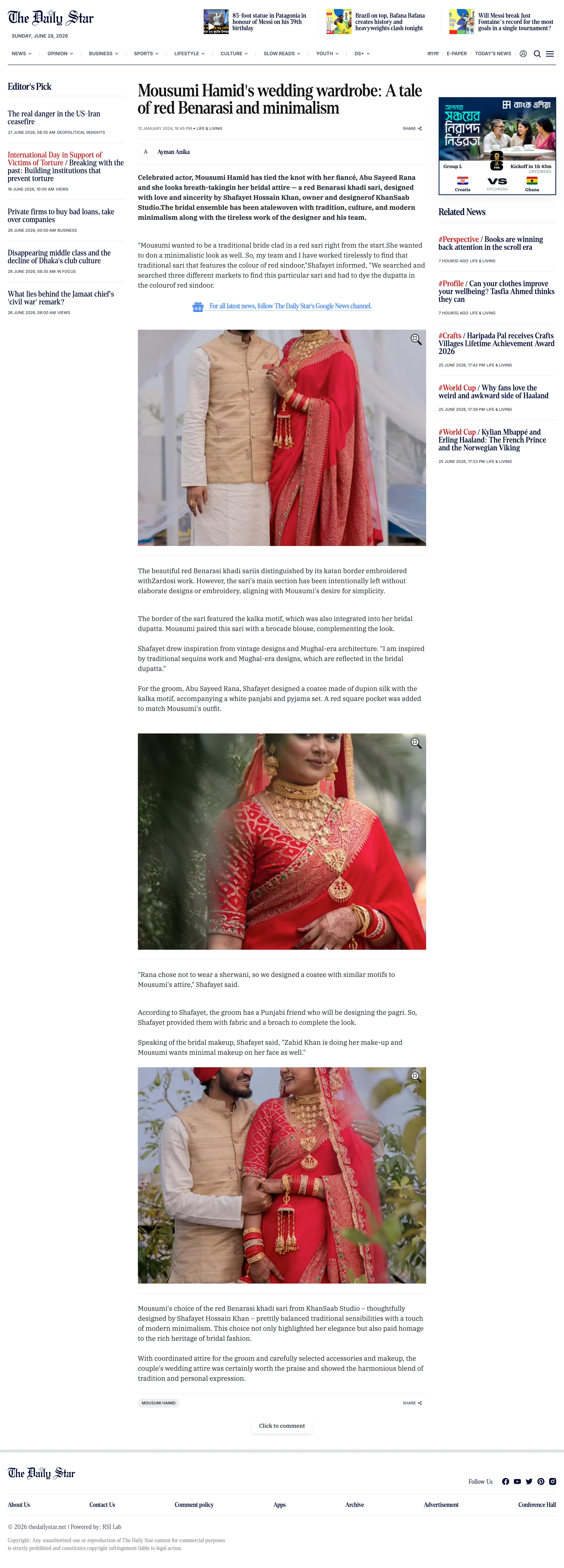 Mousumi Hamid's wedding wardrobe- A tale of red Benarasi and minimalism