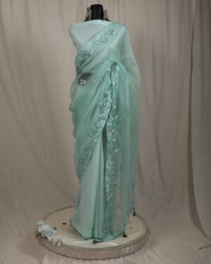 Laser Cut Applique Muslin Saree