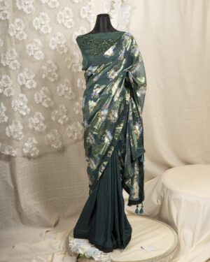 Floral Printed Organza & Chinon Silk Saree