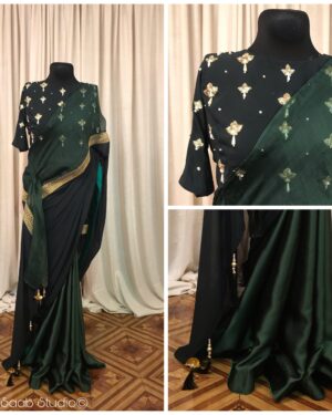 Golden Lace Muslin-Samusilk Saree with Pitta Nakshi work Blouse