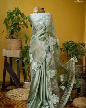 Kusum Kanon Luxury Organza Saree with Floral Embroidery