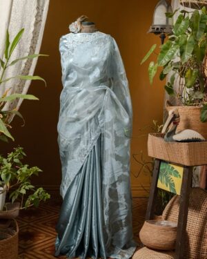 Kusum Kanon Luxury Organza Saree with Floral Embroidery