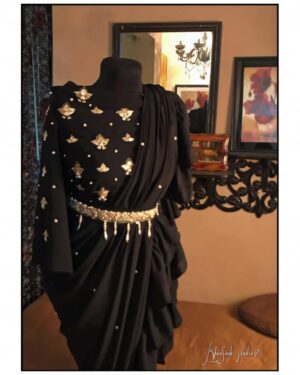Georgette Saree with Ruffle Frills and Pitta Nakshi Blouse