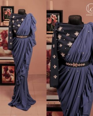 Georgette Saree with Ruffle Frills and Pitta Nakshi Blouse