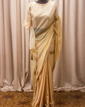 Golden Lace Muslin-Samusilk Saree with Pitta Nakshi work Blouse