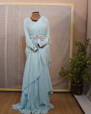 Georgette Saree with Double Ruffle Frills