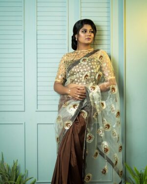 Kusum Kanon Luxury Organza Saree with Floral Embroidery