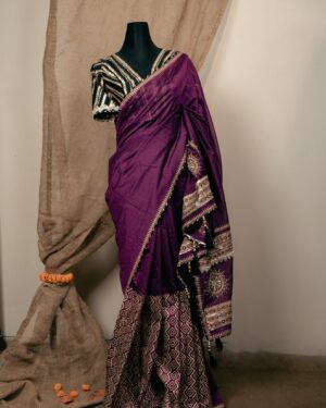 Chunri Kota Block Print Saree with Embroidery and Beads