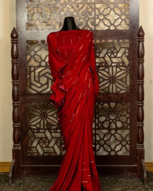 Red Shimmer Silk Saree with Sequins & Crystal Work