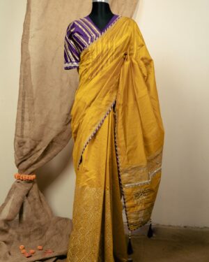 Chunri Kota Block Print Saree with Embroidery and Beads