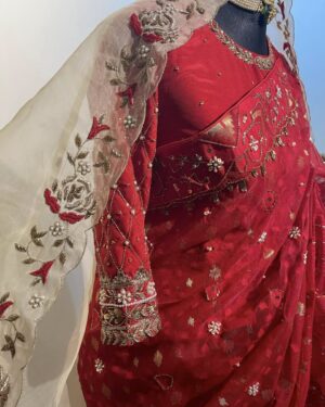 Embellished Bridal Dhakai Jamdani Saree with Zardosi Work