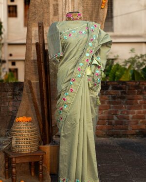 Chunri Kota Embroidered Saree with Slim Sleeve Work