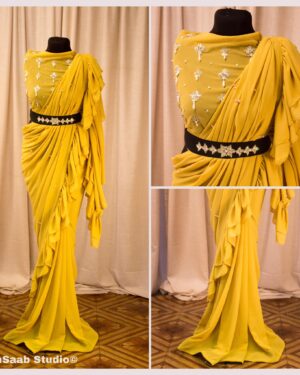 Georgette Saree with Ruffle Frills and Pitta Nakshi Blouse