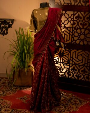 Block Print half Silk Saree