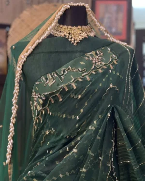 Emerald Heirloom Bottle Green Jamdani Saree