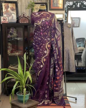 Jam Embellished Jamdani Bridal Saree