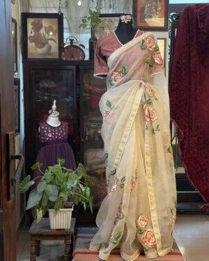 Muslin Floral Hand Paint Saree