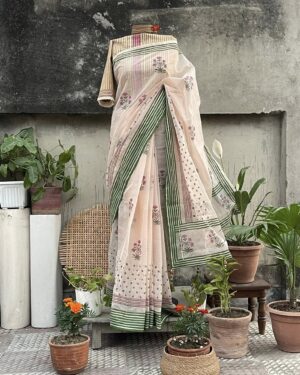 Vintage Block-Printed Tangail Half-Silk Saree