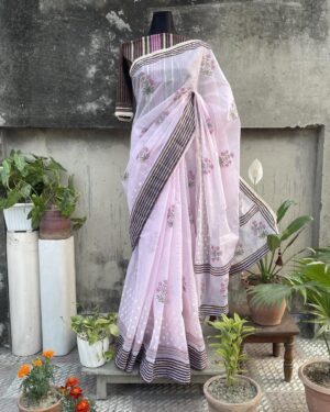 Tangail Half Silk Block cotton saree