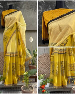 Dual-Shade Mustard Tailored Tangail Half-Silk Saree