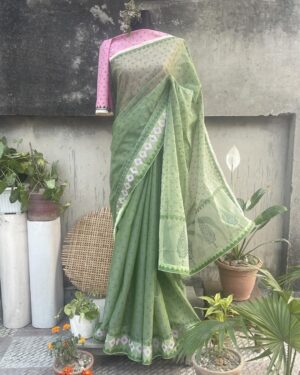 handloom block print cotton saree