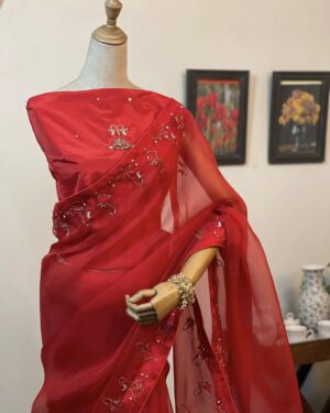 Zardosi work muslin saree