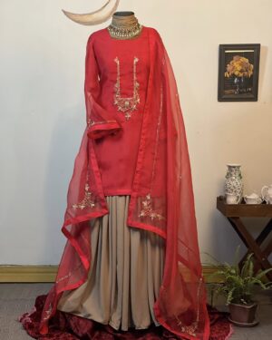 Statement Muslin Kameez (Red)