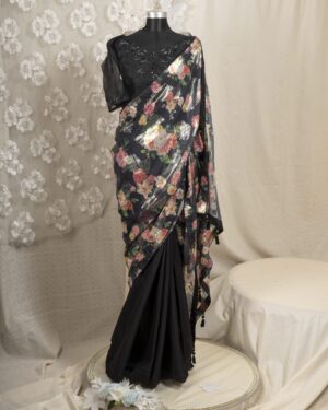 Floral Printed Organza & Chinon Silk Saree