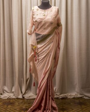 Golden Lace Muslin-Samusilk Saree with Pitta Nakshi work Blouse