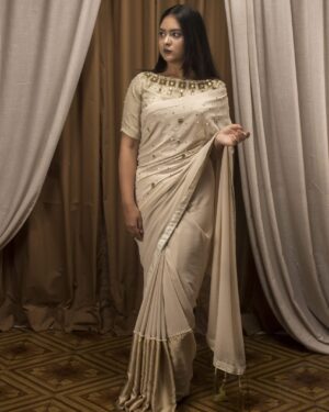 Georgette & Samusilk Half-and-Half Saree